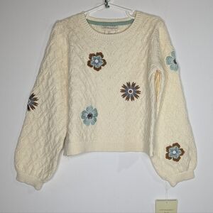 NWT Cynthia Rowley cream blue brown embroidered floral sweater 5T